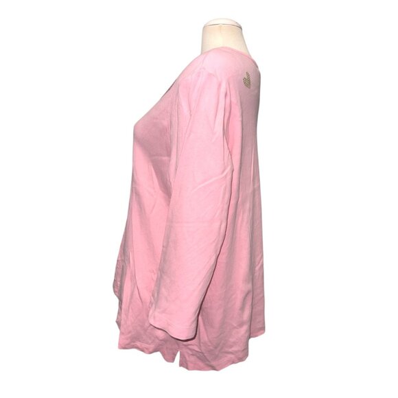 Quacker Factory Pink 2X Womens Rhinestone Heart Embellished Cotton Scoop Neck 3/ - Picture 7 of 9